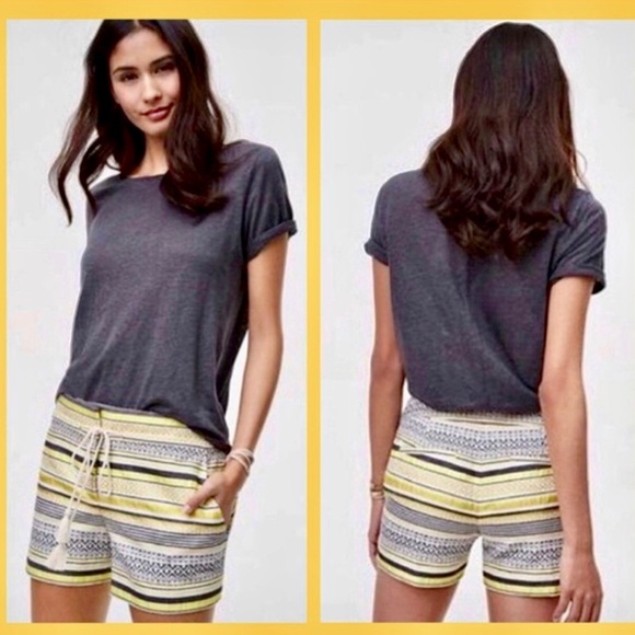 LOFT Yellow and Black Patterned Riviera Shorts NWT Size 12 - Picture 1 of 5